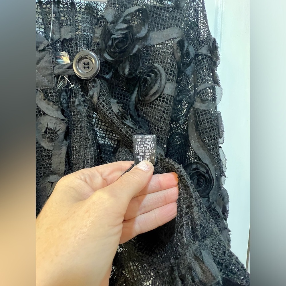 NWT Ronnie Salloway Sheer Mesh Blazer Black Rosette Whimsigoth NYE Event Sz S - Picture 12 of 13